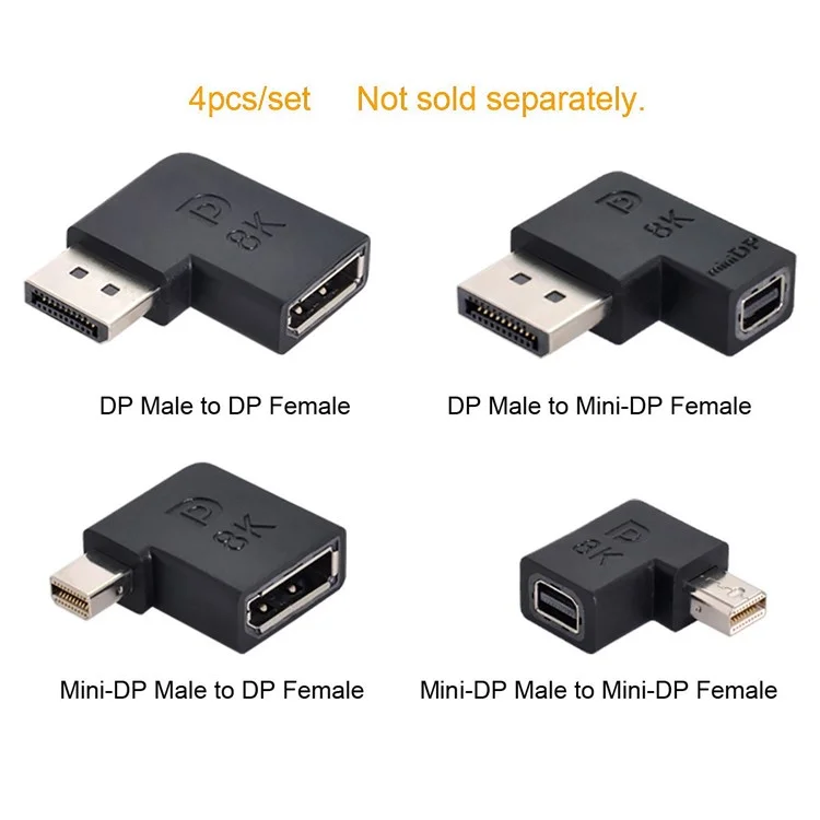 DP-036 4CS 90 Degrees Left Angled Mini DisplayPort 1.4 8K 60HZ to DP Adapter Male Female Ultra-HD UHD for Video PC Laptop TV