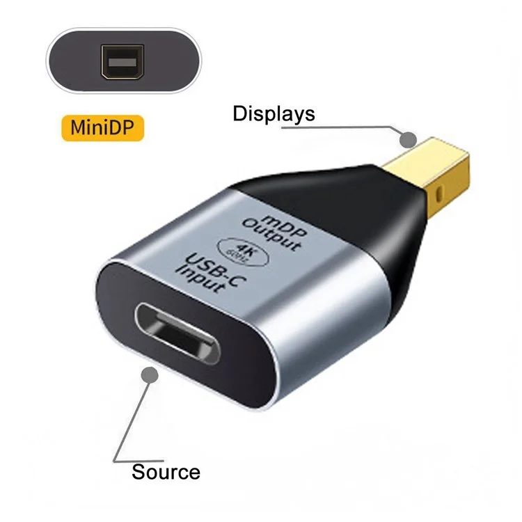 UC-012-MDP USB-C Weiblich zu Mini DisplayPort Männlich HDTV 4K/60Hz 1080P Adapter für Tablet/Telefon/Laptop