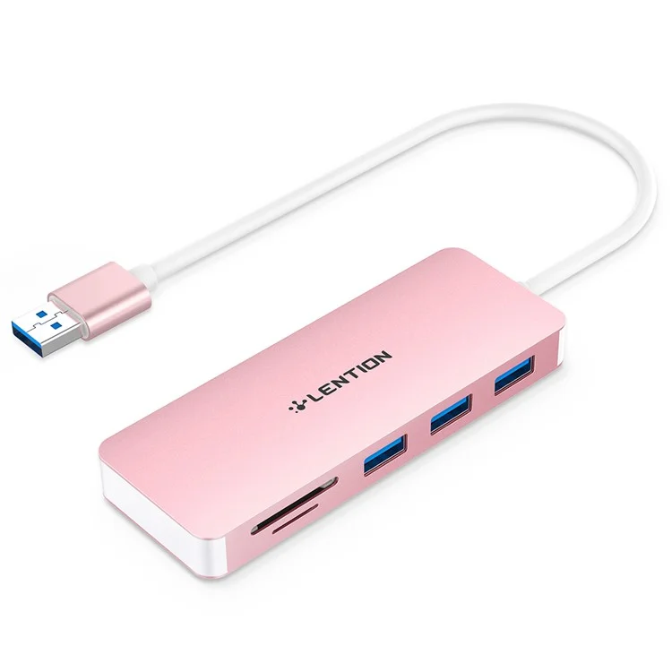 Lention H15 USB-A Hub 3xusb-a 3.0 Puertos+2 Relaciones de Lector de Memoria Relaciones Convertor de Aluminum - Oro Rosa
