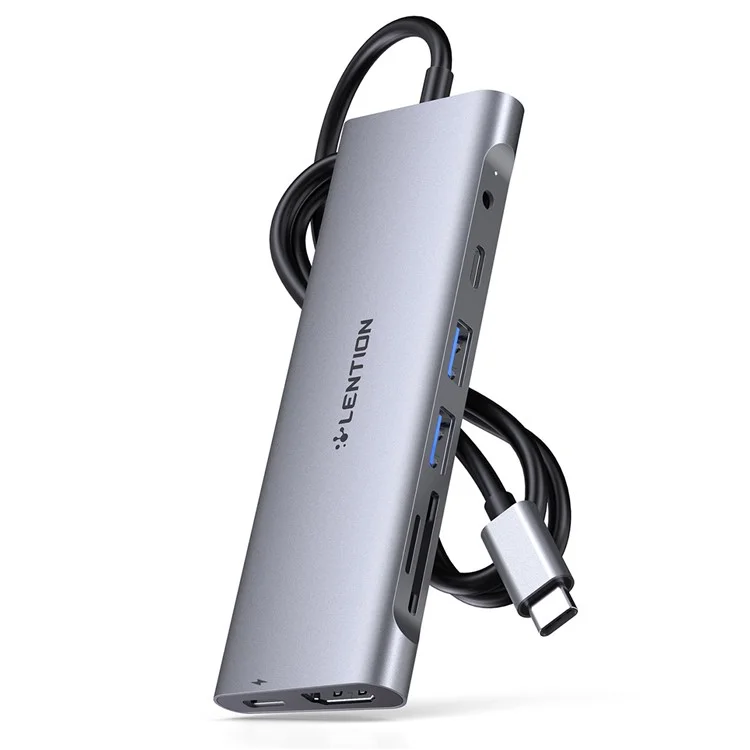 Lentção C37 HACR-1M Adaptador de Hub USB-C Multi-port Station Type-C Conversor Compatível Com Macos, Windows, Vista, Sistemas Linux - Cinza