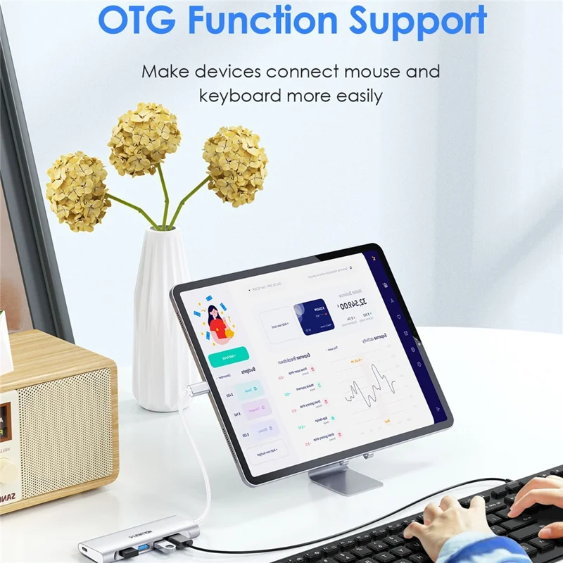 LENTION C31 USB-C to 4 USB-A 3.0 + 1 PD Port Adapter Laptop Aluminum Alloy USB Hub - Silver