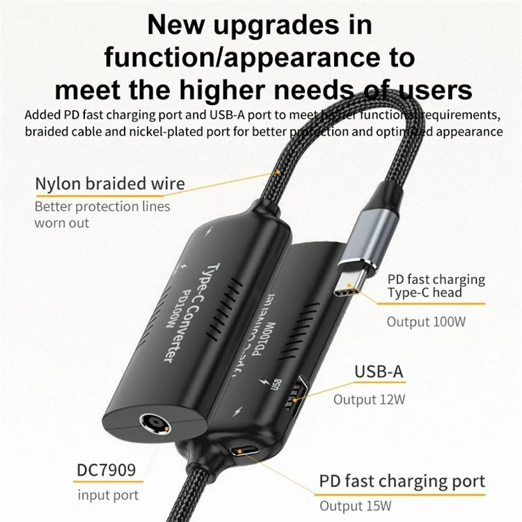 DC7909 + Type-C + USB a Type-C Adattatore MultiFunction Laptop Power Adapter Converter