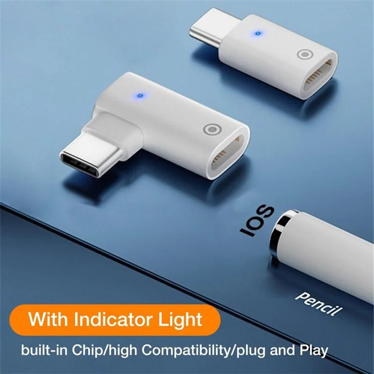 Para Apple Pencil 1ª generación Adaptador de carga portátil Mini Convertidor con indicador - Tipo C hembra a 8 pines hembra / Recto