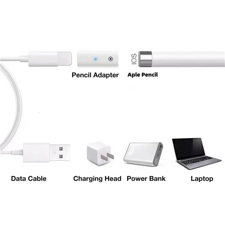 Para Apple Pencil 1ª generación Adaptador de carga portátil Mini Convertidor con indicador - Tipo C hembra a 8 pines hembra / Recto