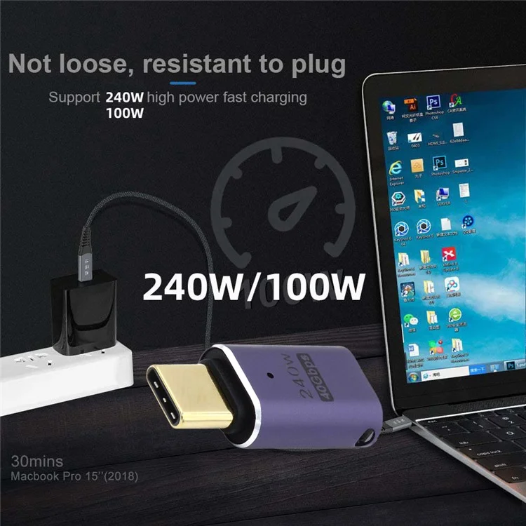 240W Type-C Female to Male Mini Adapter 40Gbps Transmission Straight Converter with Indicator