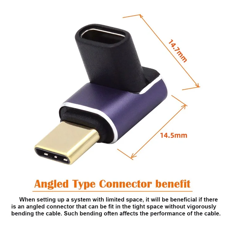 Angle de Haut en Bas de Type c Femelle à un Mini Adaptateur Masculin Support 240W Charge / Convertisseur de Transmission de 40 Gops