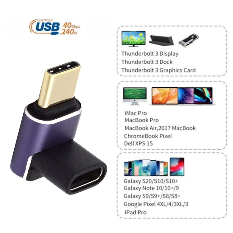 Up and Down Angle Type-C Female to Male Mini Adapter Support 240W Charging / 40Gbps Transmission Converter