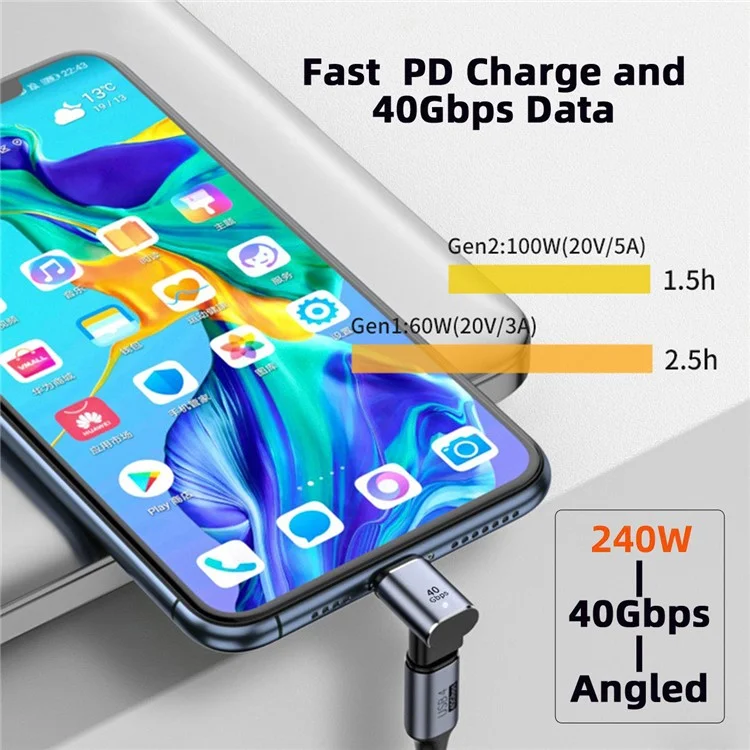 Up and Down Angle Type-C Female to Male Mini Adapter Support 240W Charging / 40Gbps Transmission Converter