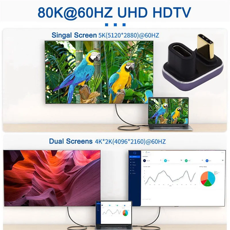 Type-C Female to Male U-shaped Adapter 240W 40Gbps Transmission Mini Converter with Indicator