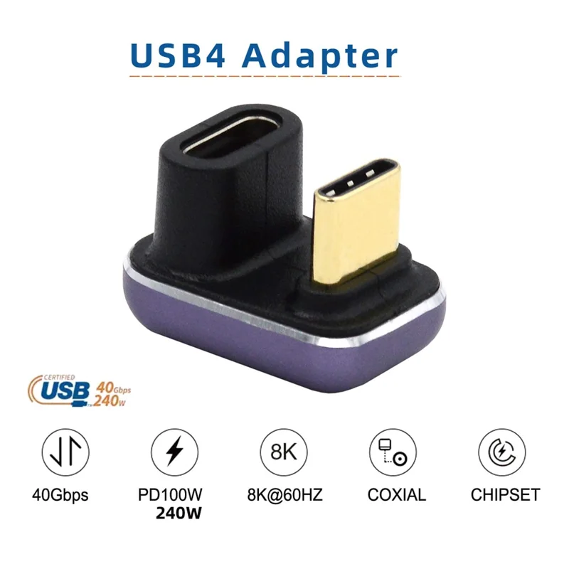 Type-C Female to Male U-shaped Adapter 240W 40Gbps Transmission Mini Converter with Indicator