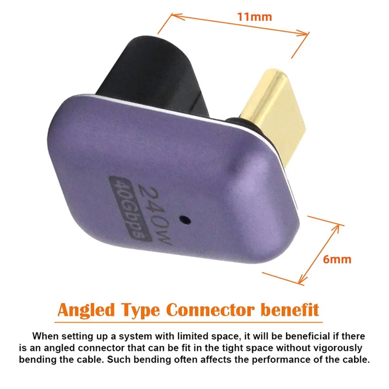 Type-C Female to Male U-shaped Adapter 240W 40Gbps Transmission Mini Converter with Indicator