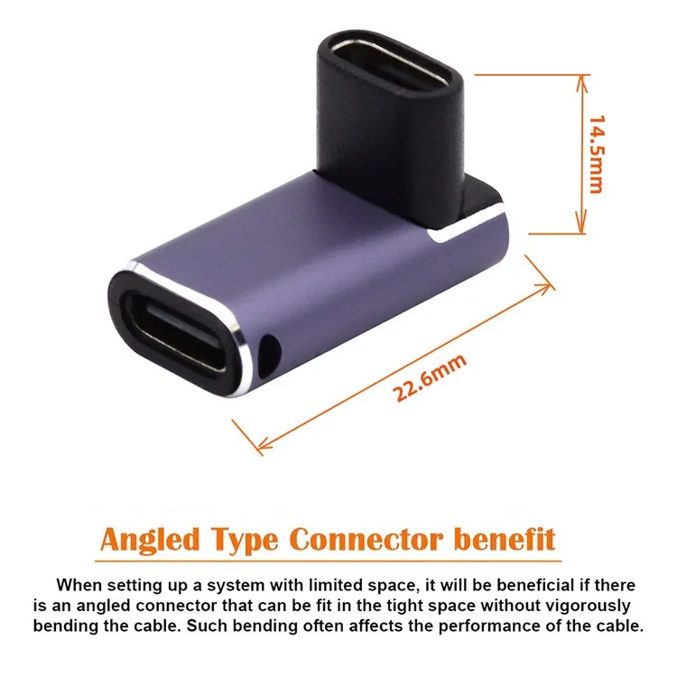 240W Type-C Female to Female Converter 40Gbps Angled Mini Adapter Support 8K Audio Transmission