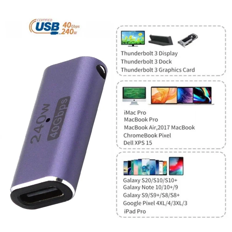 240W 40Gbps Type-C Female to Female Straight Mini Adapter Converter Support 8K Audio Transmission