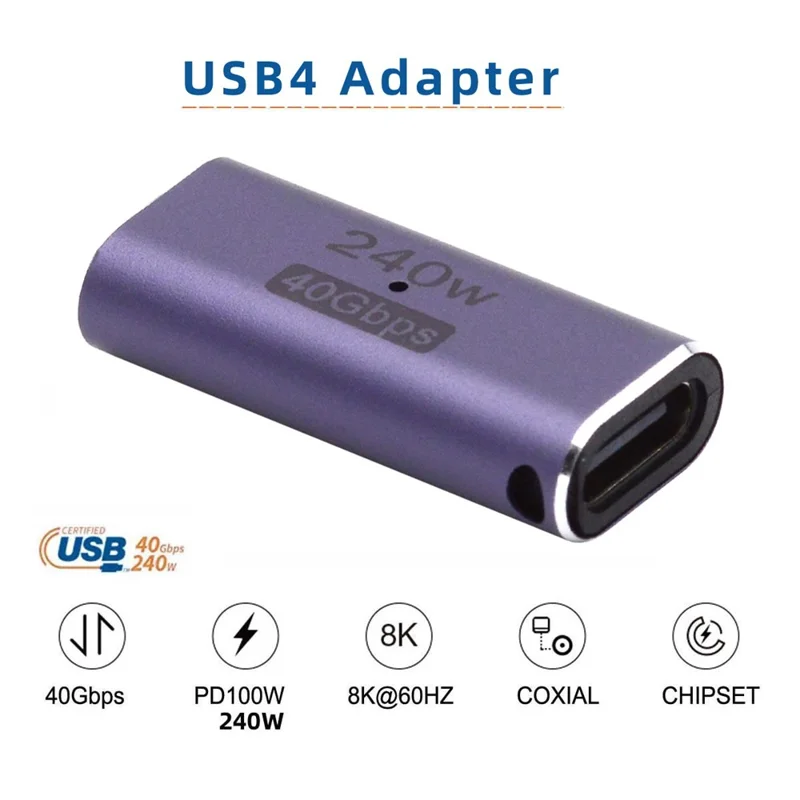 240W 40Gbps Type-C Female to Female Straight Mini Adapter Converter Support 8K Audio Transmission