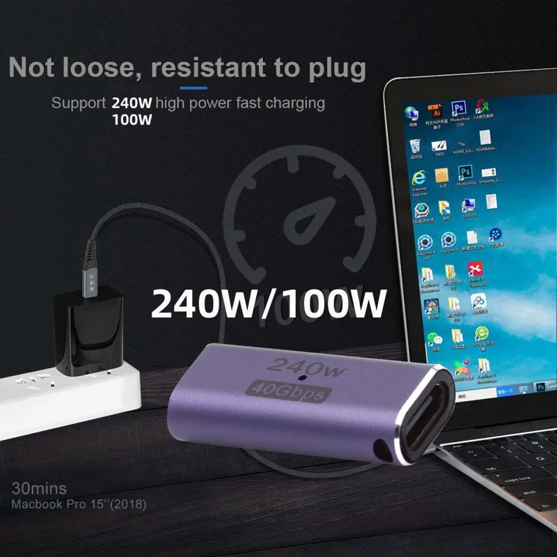 240W 40Gbps Type-C Female to Female Straight Mini Adapter Converter Support 8K Audio Transmission