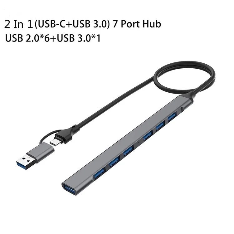 Adaptador de centro de conexión USB-C / USB-A 2 en 1 de 7 puertos Estación de acoplamiento USB2.0 3.0 Divisor para portátiles