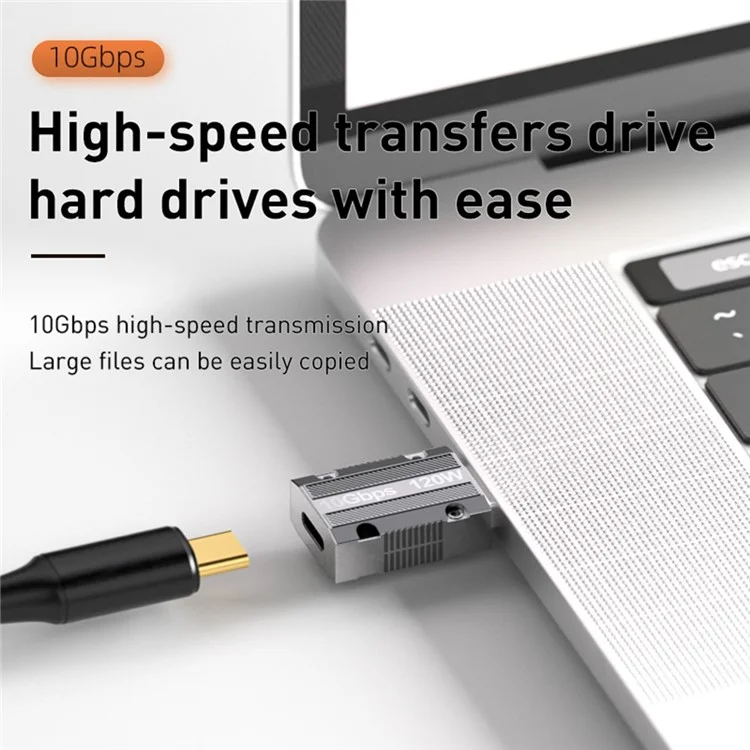 Прямая головка 120 Вт Type-C Female to USB 3.0 Male Zinc Alloy Adapter Converter Поддержка передачи данных и зарядки - серебро