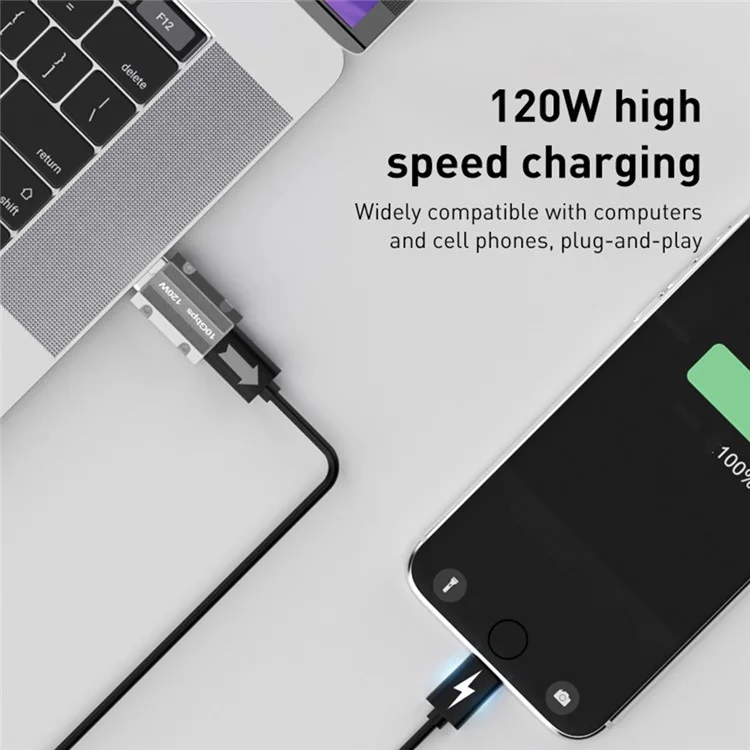 Прямая головка 120 Вт Type-C Female to USB 3.0 Male Zinc Alloy Adapter Converter Поддержка передачи данных и зарядки - серебро