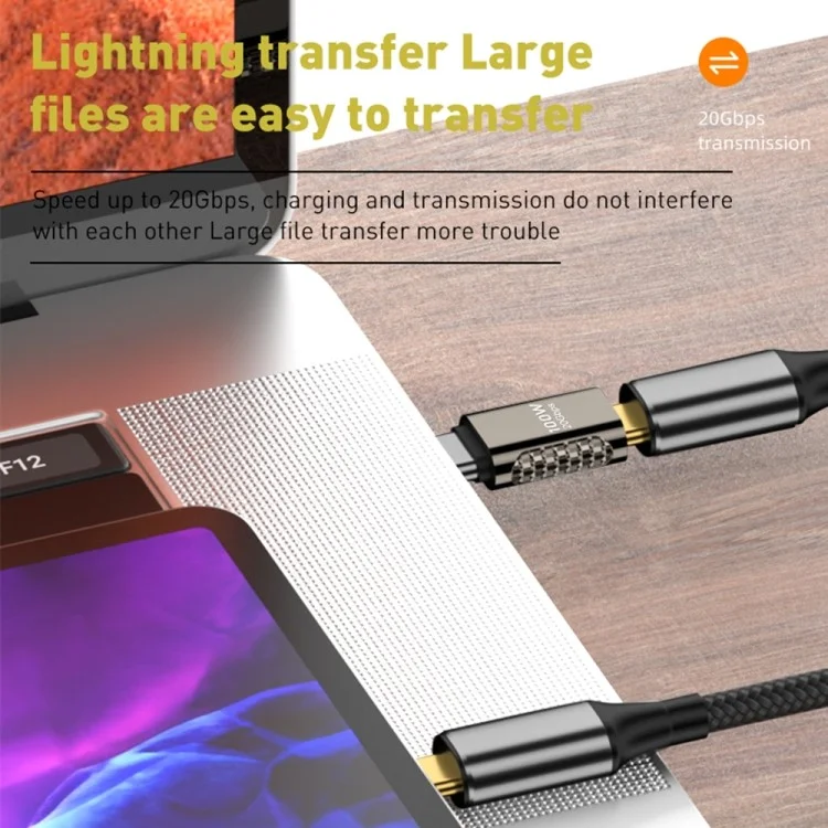 100W Type-C Male to Type-C Female Adaptor 20Gbps Zinc Alloy Angled USB-C Converter