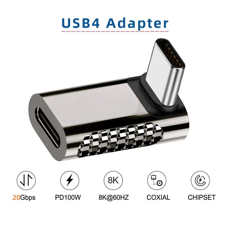 100W Type-C Male to Type-C Female Adaptor 20Gbps Zinc Alloy Angled USB-C Converter