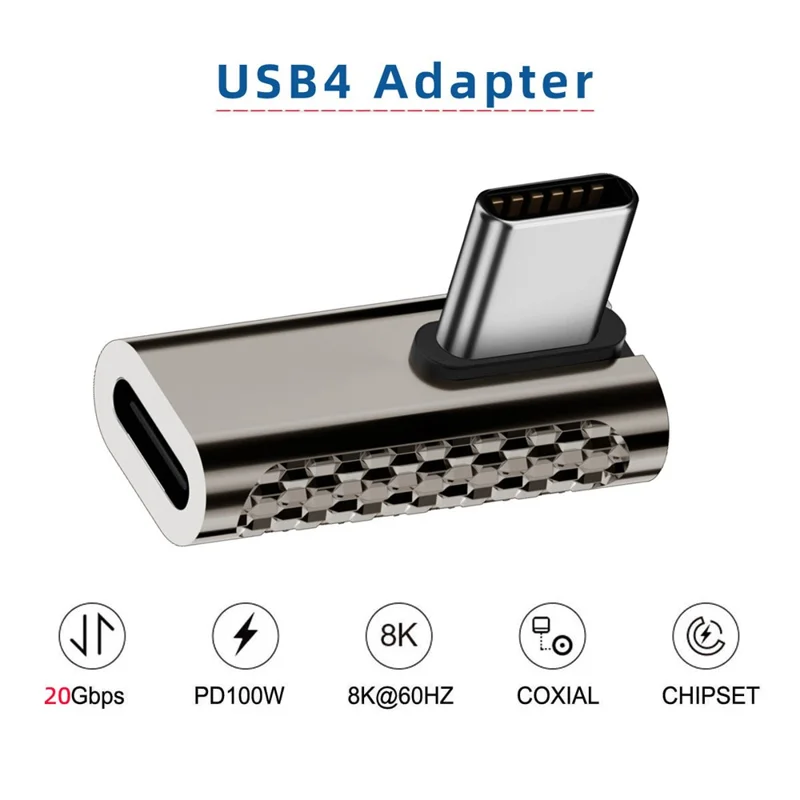 100W Type-C Male to Type-C Female Converter 20Gbps Zinc Alloy Middle Angled USB-C Adaptor