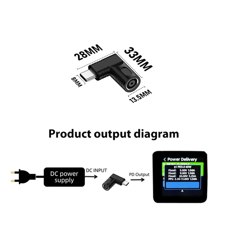 For Mobile Phone / Tablet / Laptop 65W DC 6.0x3.7mm to Type-C PD Power Adapter Converter