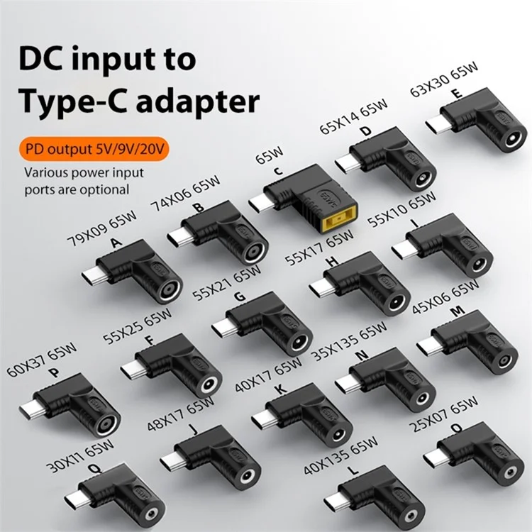 For Mobile Phone / Tablet / Laptop 65W DC 6.0x3.7mm to Type-C PD Power Adapter Converter