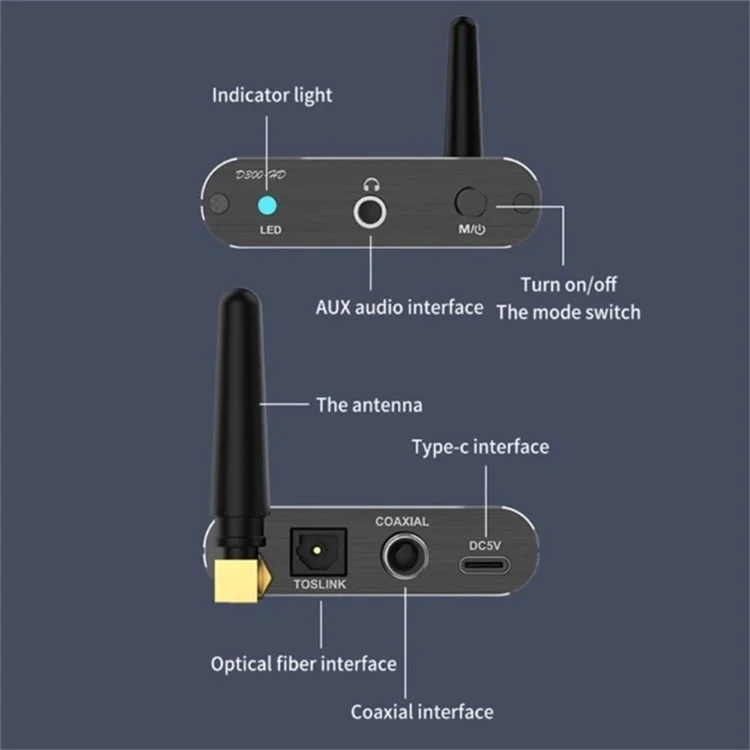 D300 3.5mm AUX Optical Fiber Coaxial Bluetooth-compatible 5.2 Music Receiver Aluminum Alloy HiFi Audio Adapter