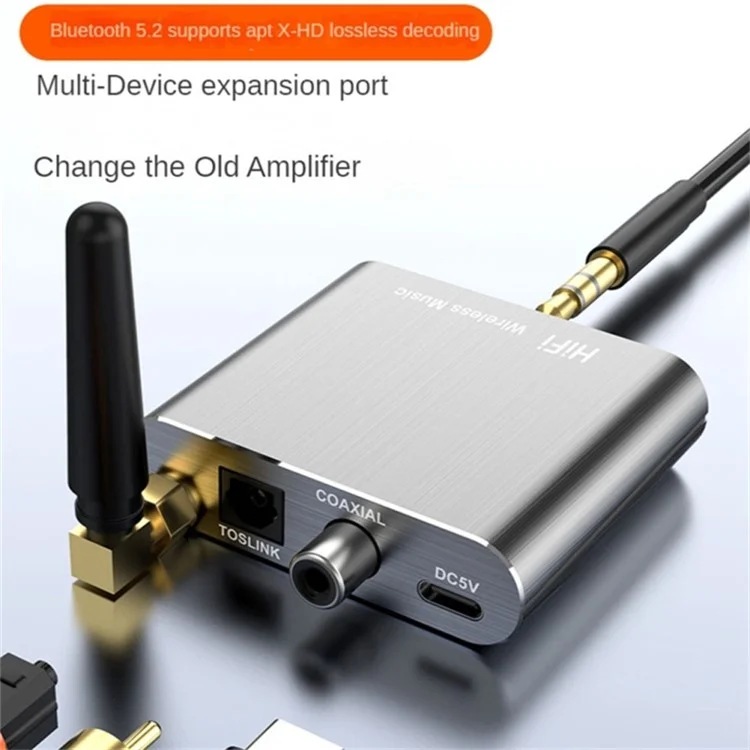 D300 3.5mm AUX Optical Fiber Coaxial Bluetooth-compatible 5.2 Music Receiver Aluminum Alloy HiFi Audio Adapter