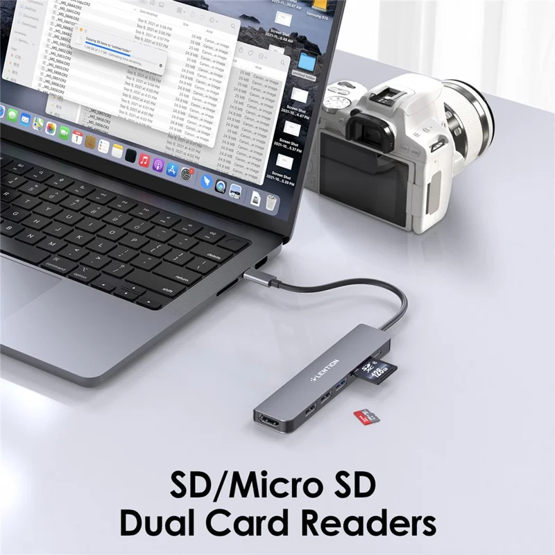 LENTION CE18HCR Cloud Ala Series Portable USB Hub Adapter Type-C Docking Station with USB+HD 4K / 30Hz+SD / TF+PD 100W - Grey