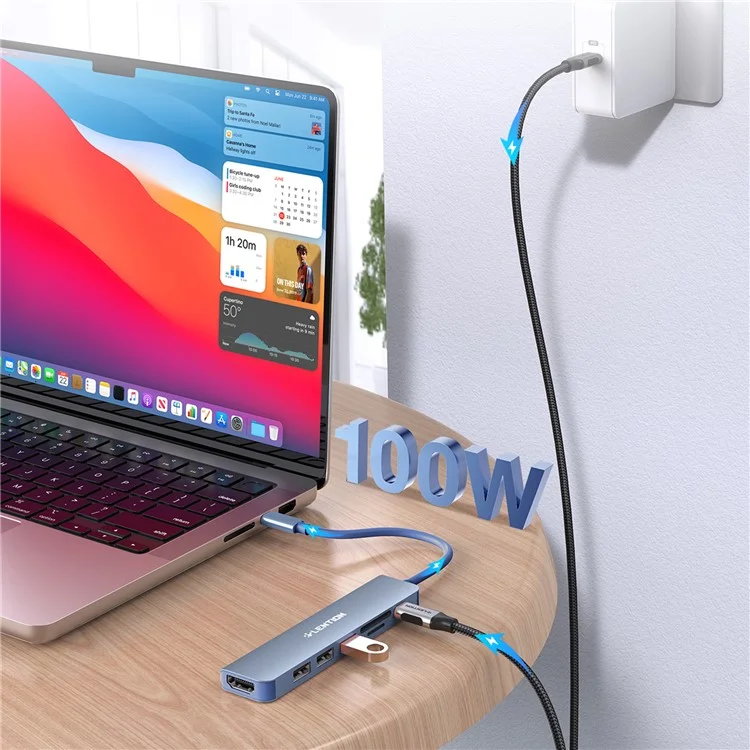 LENTION CE18HCR Cloud Ala Series Portable USB Hub Adapter Type-C Docking Station with USB+HD 4K / 30Hz+SD / TF+PD 100W - Blue