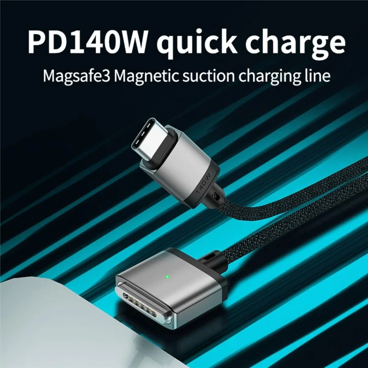 2m PD 140W Compatible with MagSafe 3 Nylon Braided USB-C to Magnetic Charging Cable for MacBook - Grey