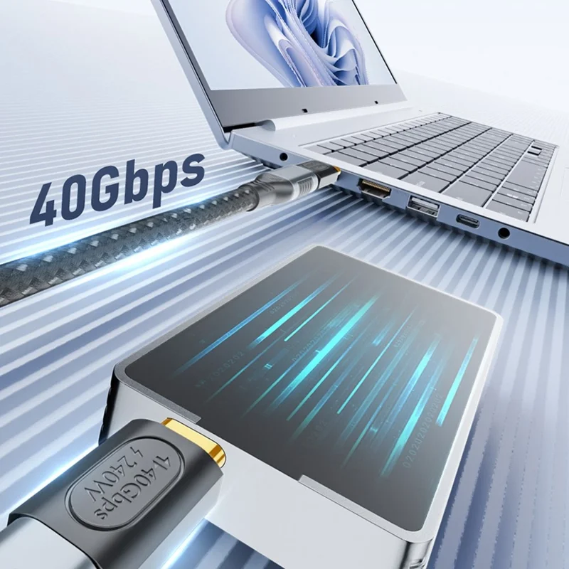 Type-C Female to Type-C Male Middle Angled Converter 40Gbps 240W Fast Charging Mini Adapter