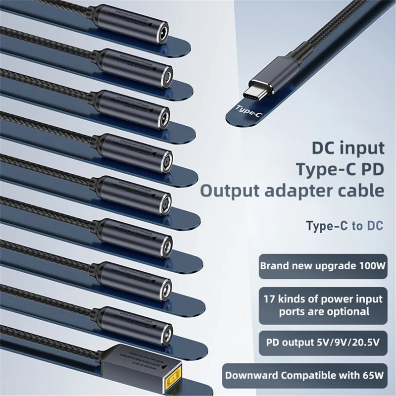 DC 4.8x1.7mm to Type-C Male Charging Cable 100W Laptop Charging Adapter Power Supply