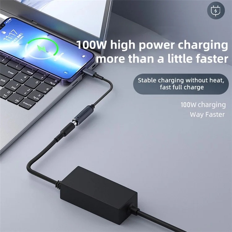 DC 5.5x2.5mm to Type-C Male PD 100W Charging Adapter Cable Laptop Power Plug