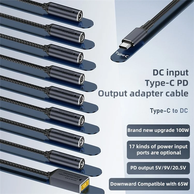 DC 5.5x2.5mm to Type-C Male PD 100W Charging Adapter Cable Laptop Power Plug
