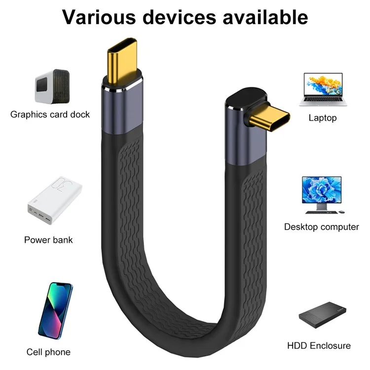 240W USB Type-C Male to Male Elbow FPC Cable Soft Wire Support 40Gbps Data Transmission