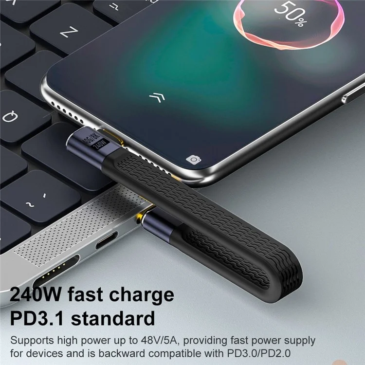 240W USB Type-C Male to Male Elbow FPC Cable Soft Wire Support 40Gbps Data Transmission