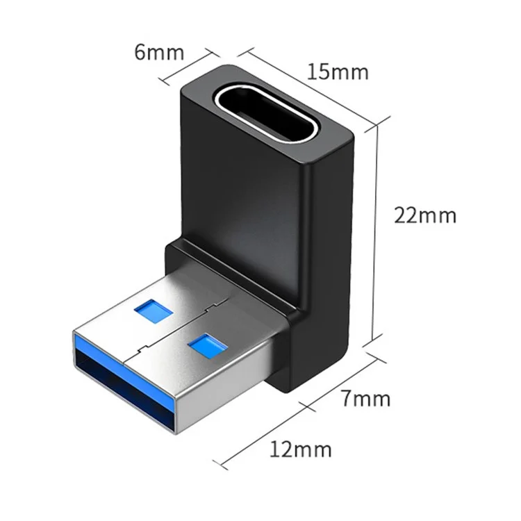 ENKAY HAT PRINCE Adaptateur femelle USB 3.0 vers Type-C mâle à angle droit de 90 degrés