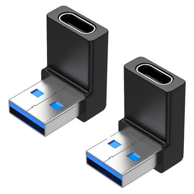ENKAY HAT PRINCE 2Pcs 90 Degree USB 3.0 Male to Type-C Female Converter Right Angle Mini Adapter