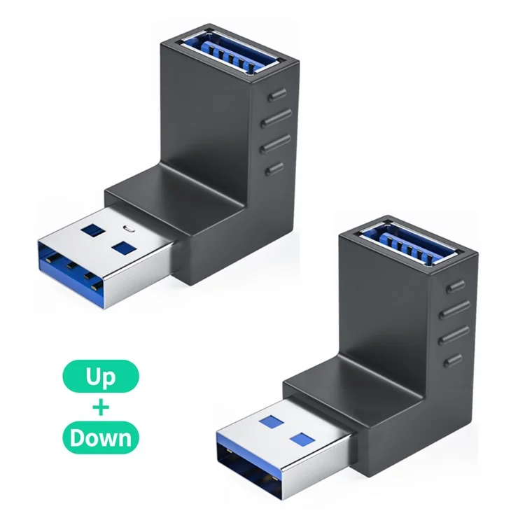 ENKAY HAT PRINCE 2Pcs Right Angle Converter USB 3.0 Male to Female 90 Degree Adapter - Up+Down Angle