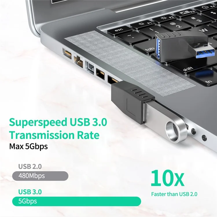 ENKAY HAT PRINCE USB 3.0 Conector Masculino para Feminino Conversor Ângulo Reto de 90 Graus - Ângulo para Baixo