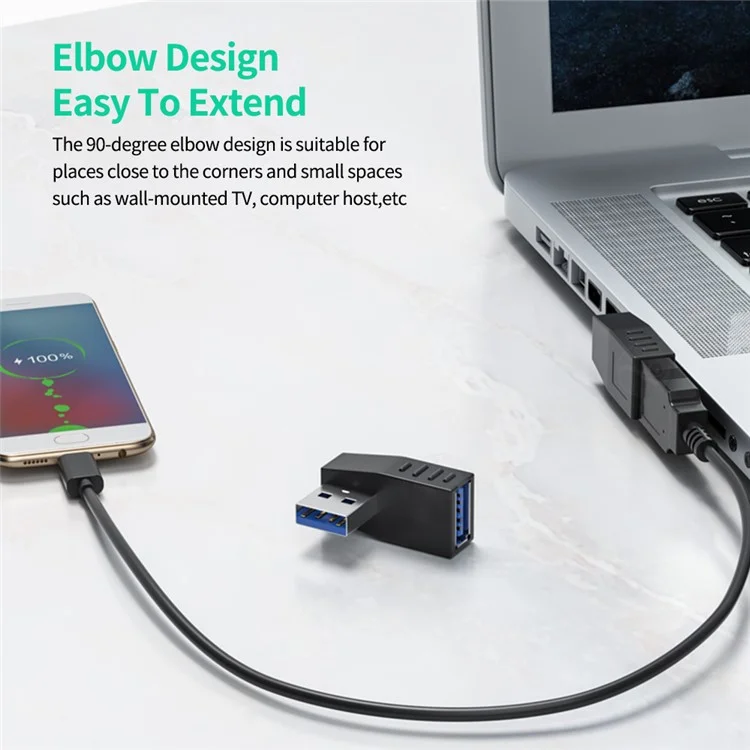 ENKAY HAT PRINCE USB 3.0 Conector Masculino para Feminino Conversor Ângulo Reto de 90 Graus - Ângulo para Baixo