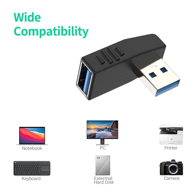 ENKAY HAT PRINCE USB 3.0 Conector Masculino para Feminino Conversor Ângulo Reto de 90 Graus - Ângulo para Baixo