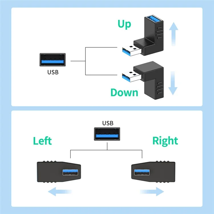 ENKAY HAT PRINCE USB 3.0 Conector Masculino para Feminino Conversor Ângulo Reto de 90 Graus - Ângulo para Baixo