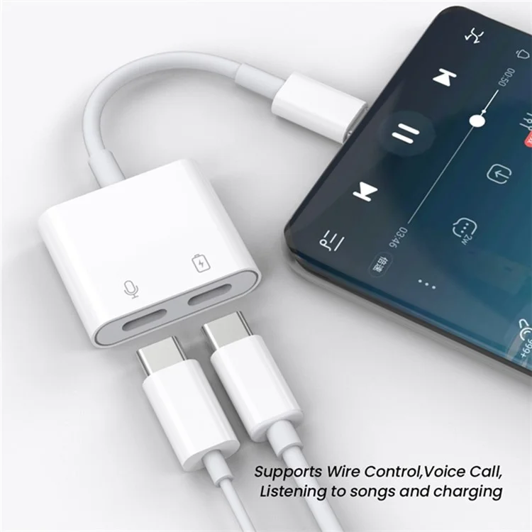 MH-CM36S 60W Type-C Mâle vers Dual Type-C Femelle Adaptateur Câble de Charge Connecteur d'Écouteurs