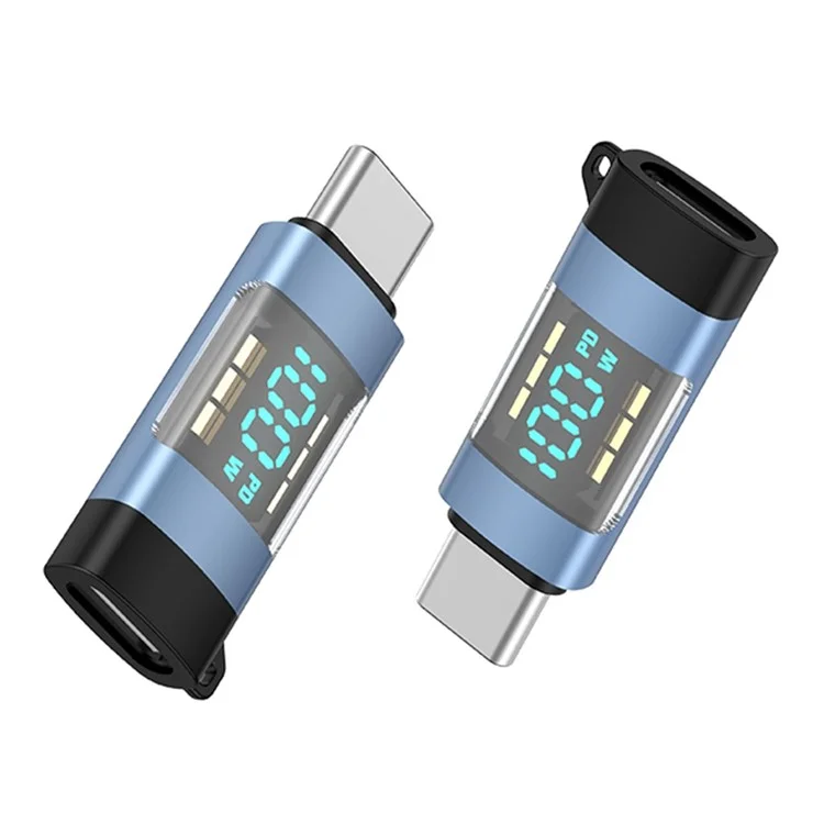 USB 3.1 Type-C to Type-C Male to Female Converter OTG Adapter with Digital Display - Blue
