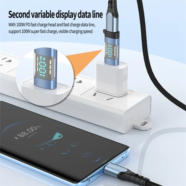 USB 3.1 Type-C to Type-C Male to Female Converter OTG Adapter with Digital Display - Blue