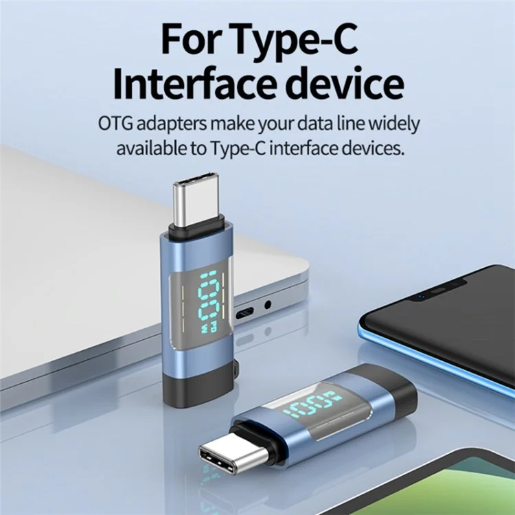 USB 3.1 Type-C to Type-C Male to Female Converter OTG Adapter with Digital Display - Blue