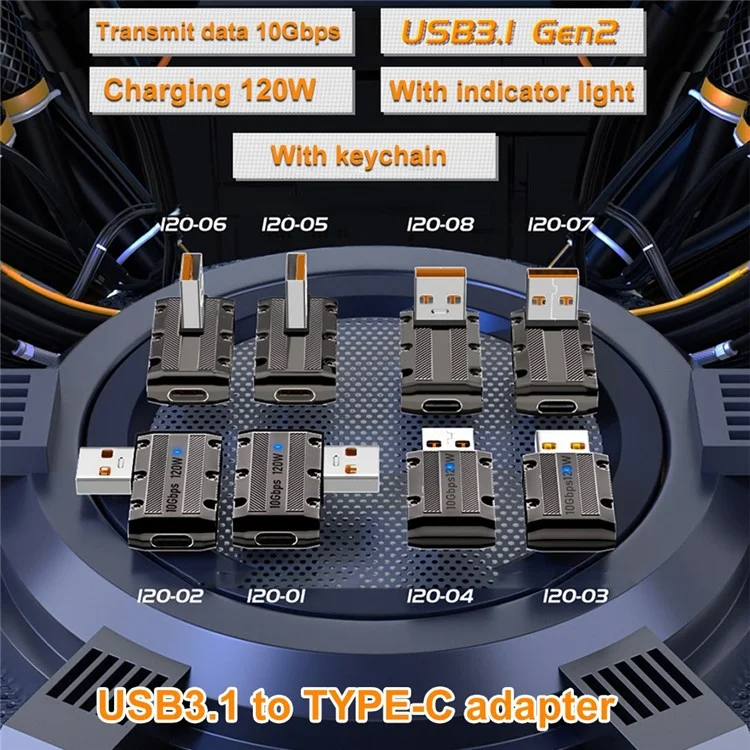 10Gbps Data Transmission 120W USB 3.1 Gen2 to Type-C Converter Straight Adapter